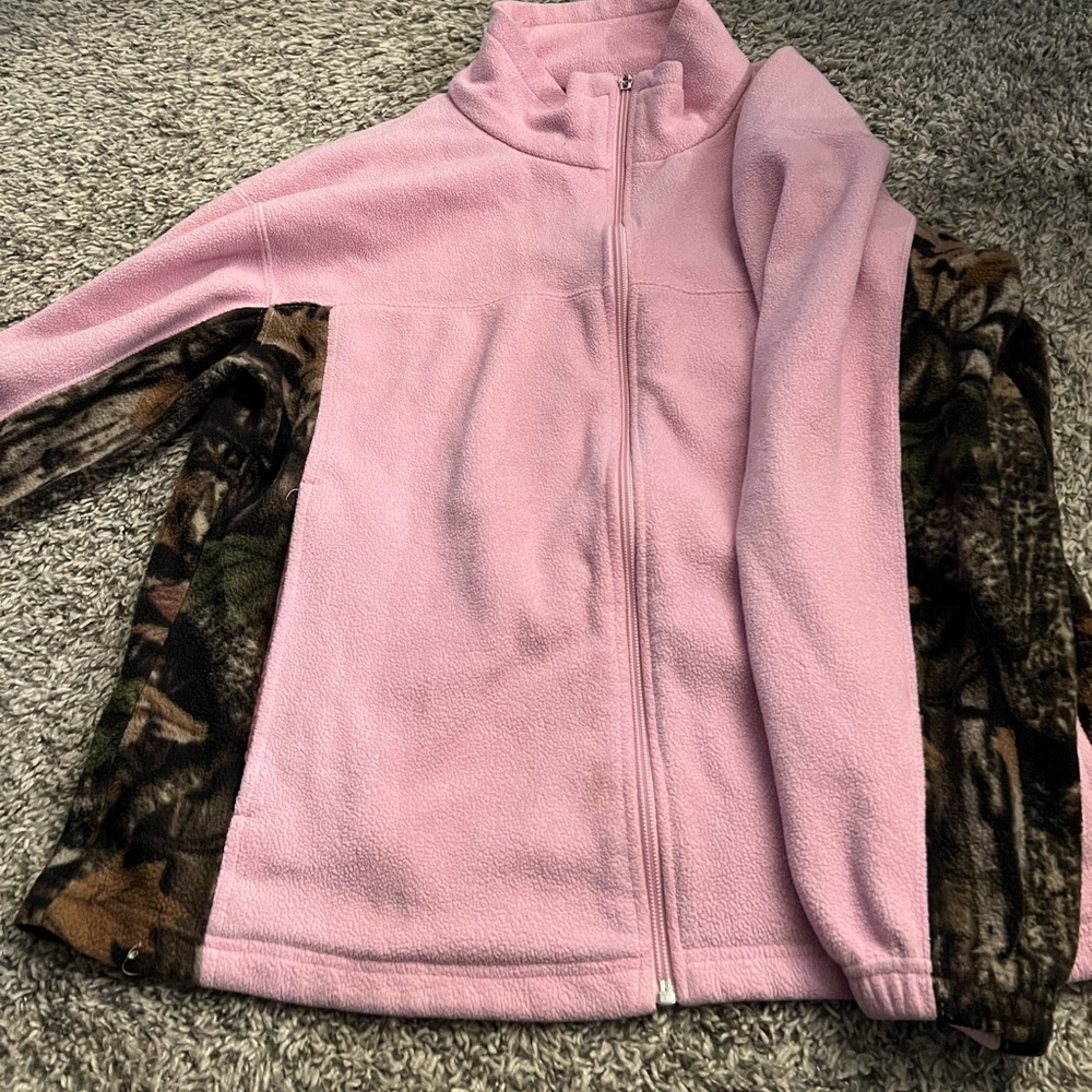 Pink and camo zip up,